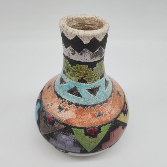 Vintage 1993 Bob Hayden Ceramic Vase Southwestern Geometric Pattern Colorful - Picture 2 of 10